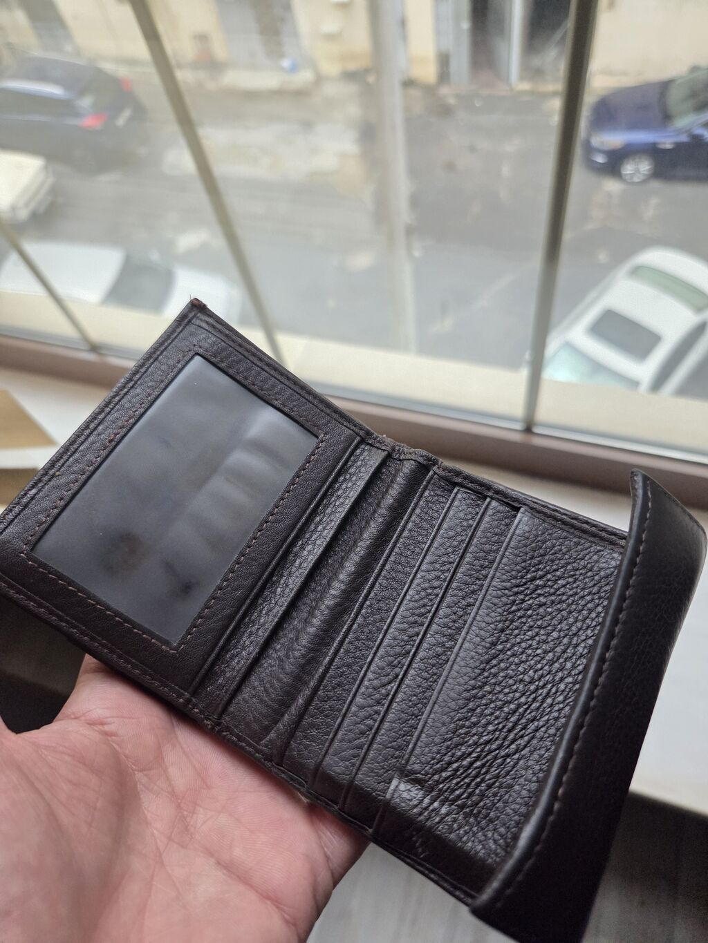 Kişilər üçün qəhvəyi dəri pulqabı - Material: təbii dərini — Cüzdanlar və vizit kartlıqları, Bakı (4)