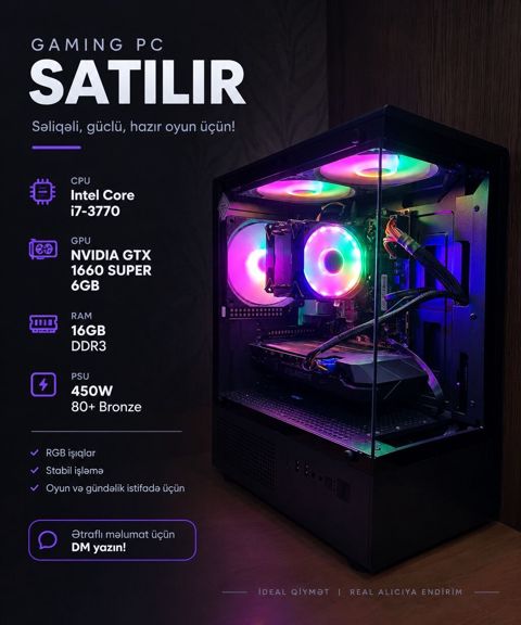Gaming PC CPU: Intel Core i7-3770 GPU: Nvıdıa GTX 1660 Super 6GB — Bakı