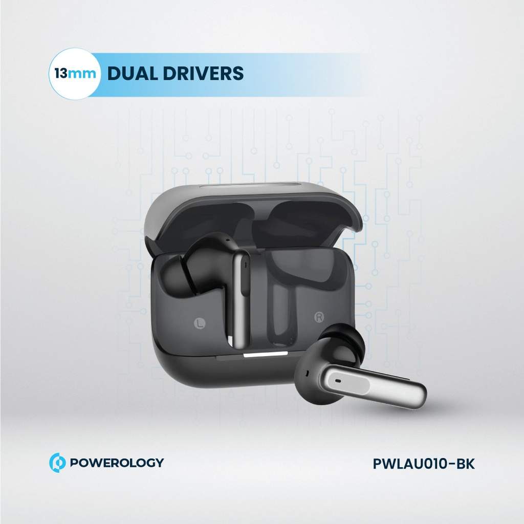 Powerology Hybrid ANC + ENC 6Mic Earbuds - Black — Simli qulaqlıqlar, Bakı (2)