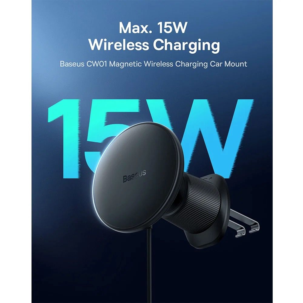 Baseus CW01 Magnetic Wireless Car Mount 40W - Black — Tutucular, Bakı (3)