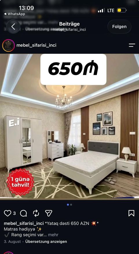 Yataq otağı dəsti – 650 AZN Komplektin tərkibi: - 2 qapılı+güzgülü — Sumqayıt