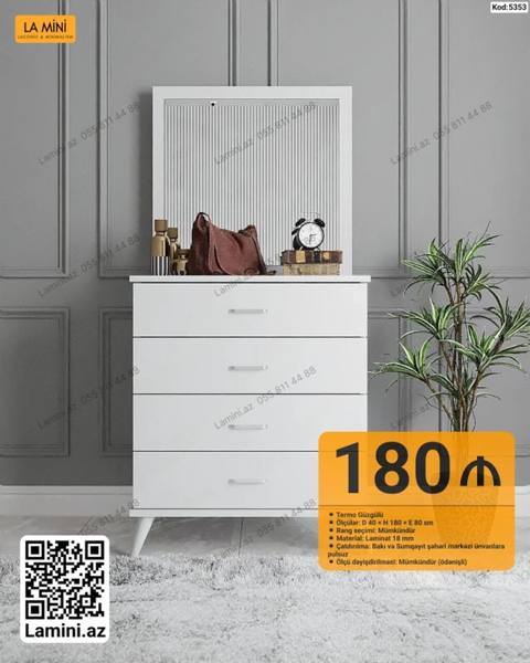 Ağ rəngli minimalist komod + termo güzgü - Dizayn: Lakonik və — Komodlar va tumbalar
