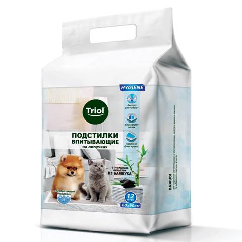 Heyvanlar üçün altlıq Triol, hopduran, kömür filtri ilə yapışqanlı, 60x90 sm, 12 əd — Баку