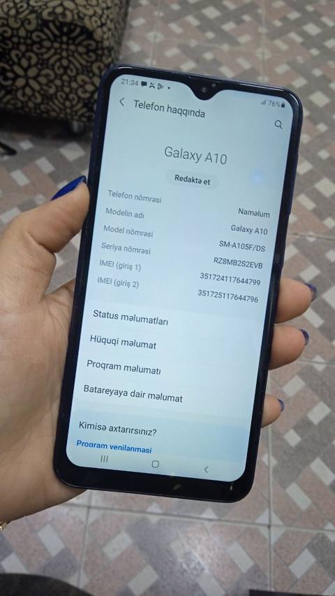 Samsung Galaxy A10, 32 GB, rəng - Göy, İki sim kartlı — Sumqayıt
