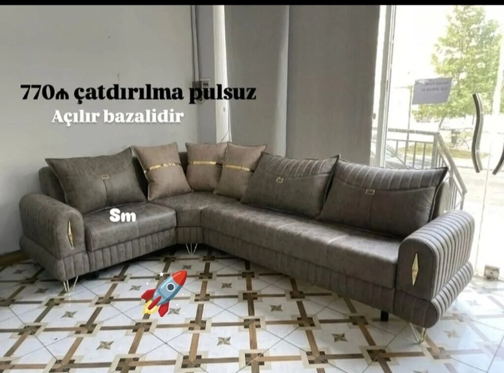 Künc divan – açılır bazalı model - Forma: L-şəkilli künc divan — Divanlər, Digah