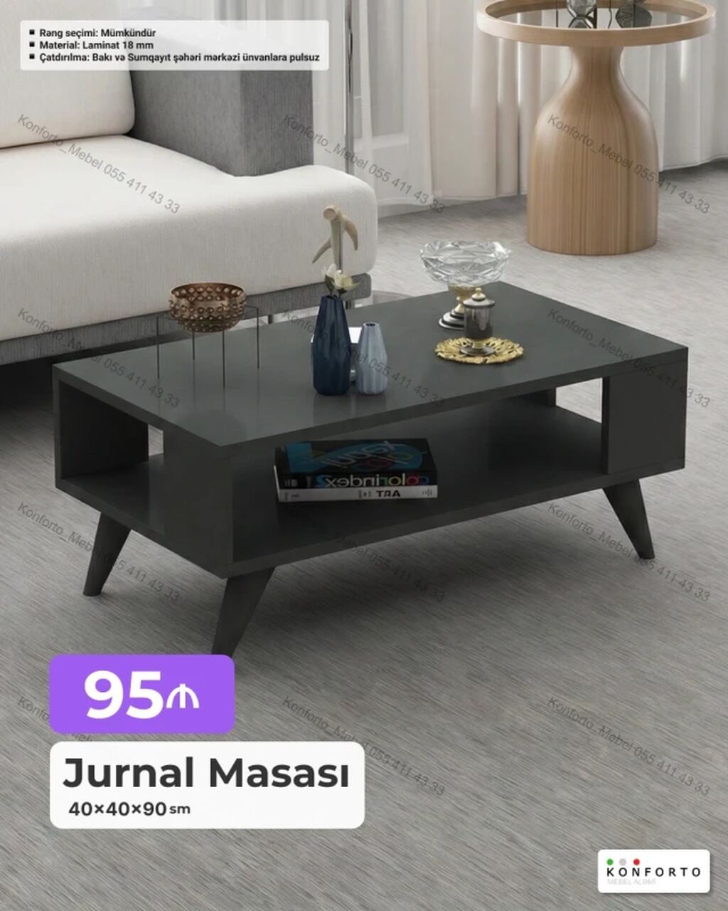 Düz masa, Açılmayan, Təkərsiz, Sadə laminat — Jurnal masaları, Bakı