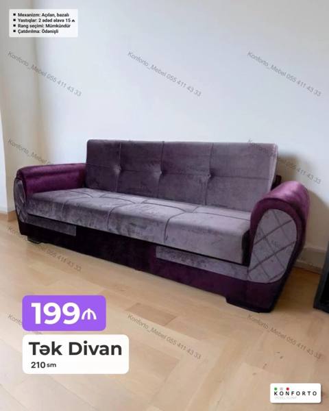 Tək divan – 210 sm - Mexanizm: açılan, bazalı (yataq funksiyalı — Bakı