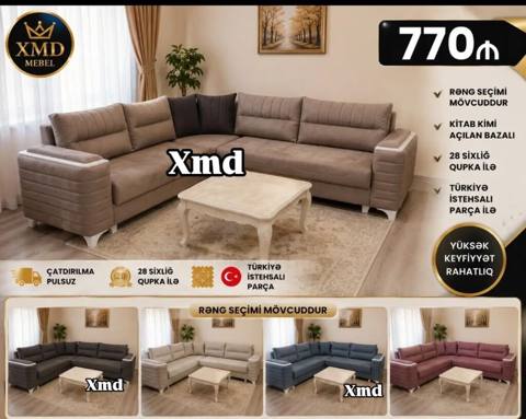 Künc divan dəsti – XMD Mebel - Qiymət: 770 - Rəng seçimi mövcuddur — 770 ₼ · Bakı · Yumşaq mobilya dəstləri Künc divan dəsti – XMD Mebel - Qiymət: 770 - Rəng seçimi mövcuddur — Bakı