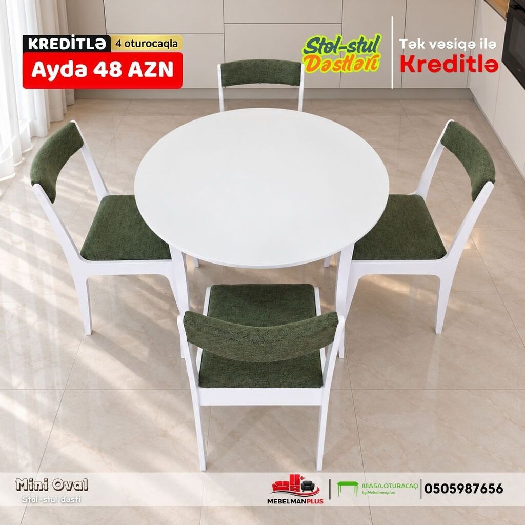 Mətbəx üçün, Yeni, Açılmayan, Yumru masa, 4 stul — Masalar və stullar, Bakı (2)