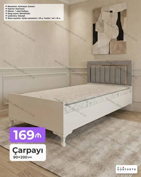 Çarpayı – 90×200 sm - Mexanizm: açılmayan, bazasız - Sıyırma — Bakı