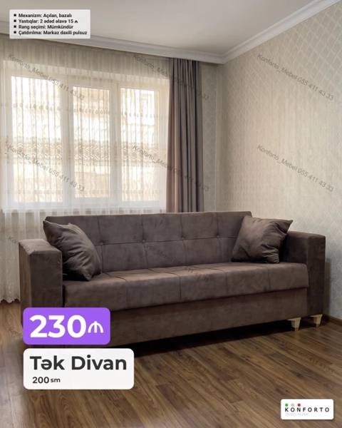 Tək divan – 200 sm - Mexanizm: açılan, bazalı (yataq funksiyası və — Bakı