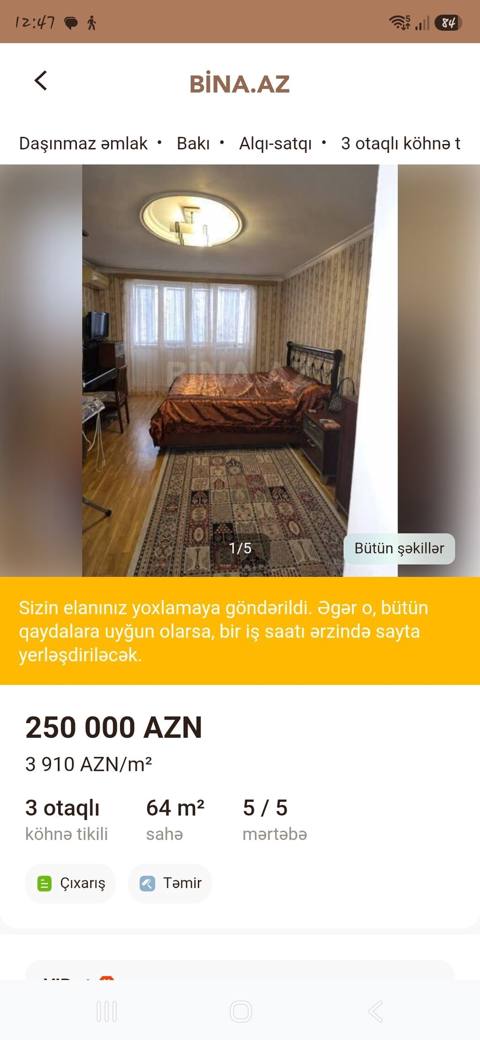 Bakı, 3 otaqlı, Köhnə tikili, 64 kv. m — Bakı