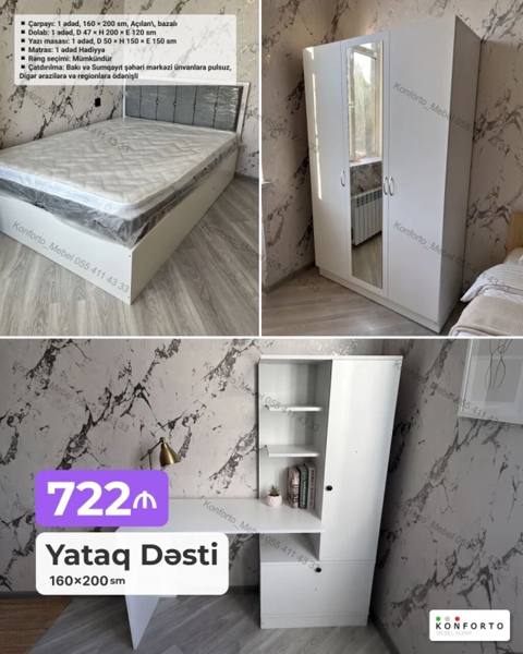 Yataq Dəsti – 160×200 sm Tərkib: - Çarpayı: 1 ədəd, 160×200 sm — Bakı