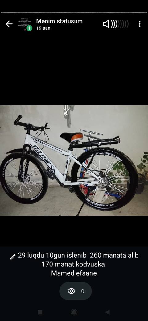 Velosiped: Velo Sport, ağ rəng - Təkər ölçüsü: 29" - İstifadə — Gəncə