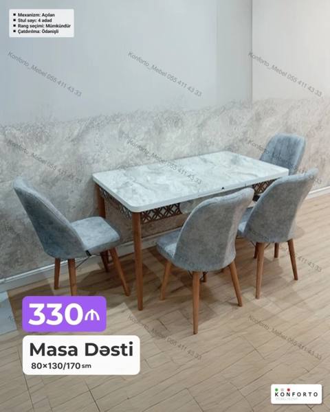 Masa Dəsti – 80×130/170 sm - Mexanizm: açılan (uzadıla bilən) masa — Bakı