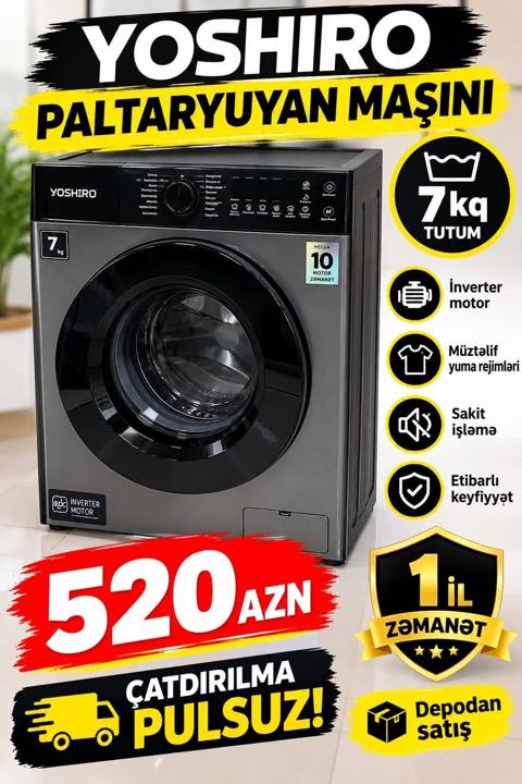 Yoshiro paltaryuyan maşını - Tutum: 7 kq - İnverter motor (sakit — Bakı