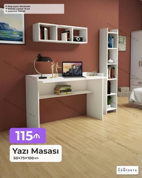 Düz masa, Stulsuz, Polkalı, Siyirməsiz, Sadə laminat — Mebel