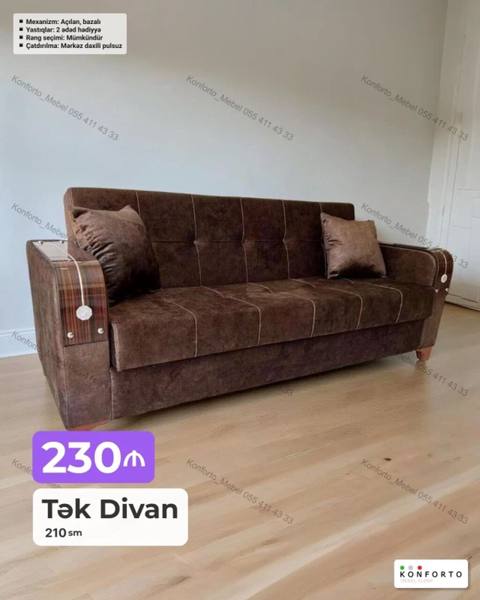 Tək divan – 210 sm - Mexanizm: açılan, bazalı (yataq funksiyası və — Mebel