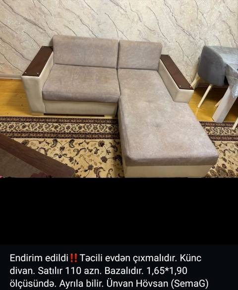 Künc divan, İşlənmiş, Açılan, Bazalı, Çatdırılma yoxdur — 110 ₼ · Bakı · Divanlər Künc divan, İşlənmiş, Açılan, Bazalı, Çatdırılma yoxdur — Bakı