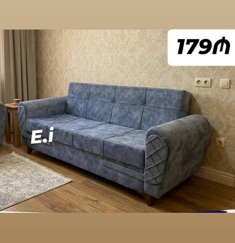 Mavi rəngli, klassik-modern dizaynlı 3 nəfərlik divan. - Yumşaq — Mehdiabad