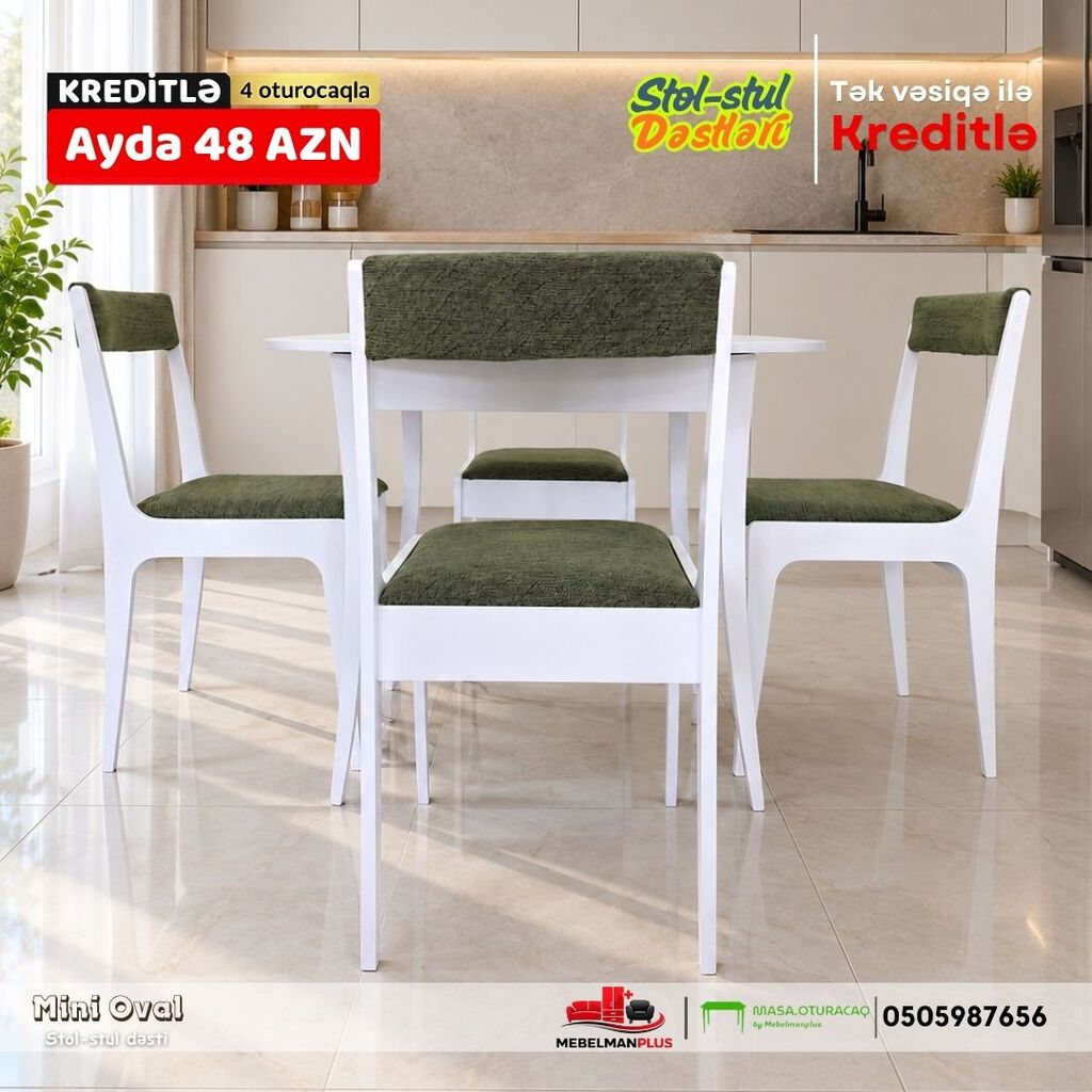 Mətbəx üçün, Yeni, Açılmayan, Yumru masa, 4 stul — Masalar və stullar, Bakı (3)