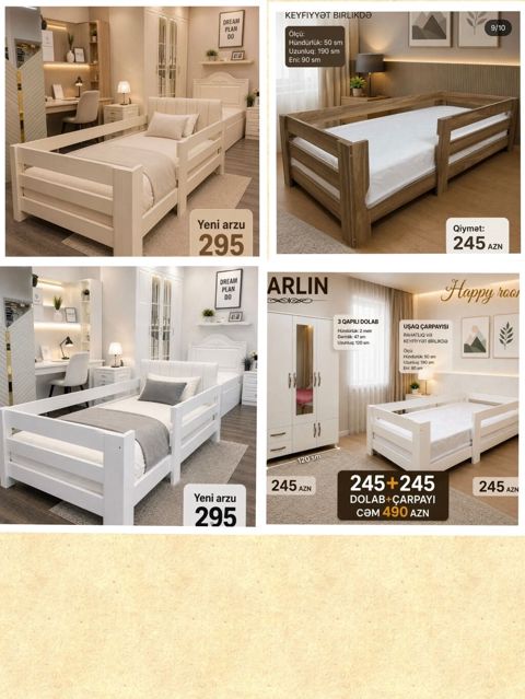 Uşaq çarpayıları və 3 qapılı dolab dəsti - Model: uşaq çarpayısı — Digah