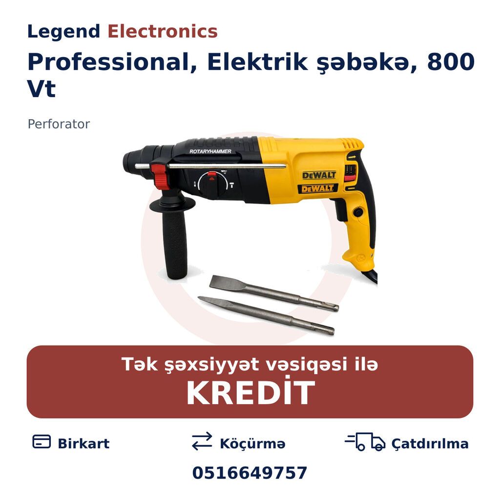 Elan başlığı: Perforator, Professional, Elektrik şəbəkə, 800 Vt Elan — Perforatorlar, Bakı