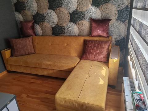 L şəkilli yumşaq künc divan - Rəng: xardal/sarımtıl süet effektli — Sumqayıt