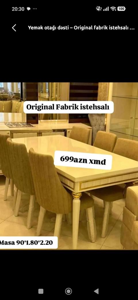 Yemək otağı dəsti – orijinal fabrik istehsalı. - Dəst tərkibi: böyük — 699 ₼ · Bakı · Masalar və stullar Yemək otağı dəsti – orijinal fabrik istehsalı. - Dəst tərkibi: böyük — Bakı