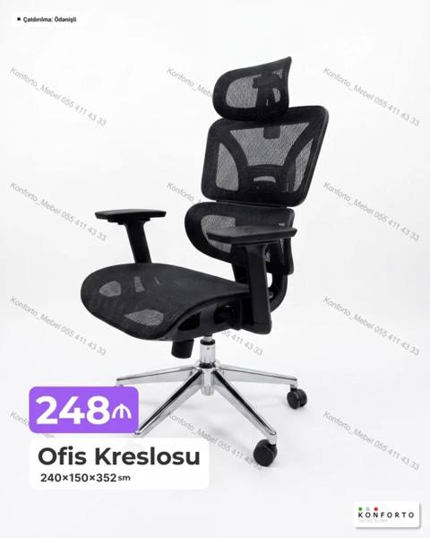 Ofis Kreslosu - Ergonomik dizaynlı, tənzimlənən başlıq və bel dəstəyi — Bakı