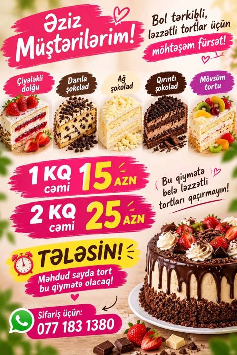 Xüsusi günləriniz üçün ev şəraitində hazırlanan ləzzətli tortlar — İsmayıllı
