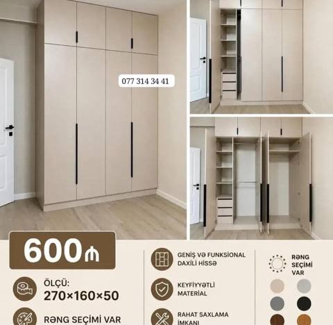 Məhsul: 4 qapılı paltar dolabı - Ölçü: 270 160 50 sm - Geniş və — Bakı