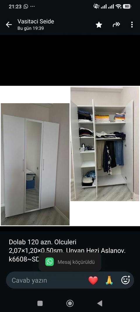 Dolab 120 azn. Olculeri 2,07×1,20×0,50sm. Unvan Hezi Aslanov. k6608~SD — Aişə Xanım