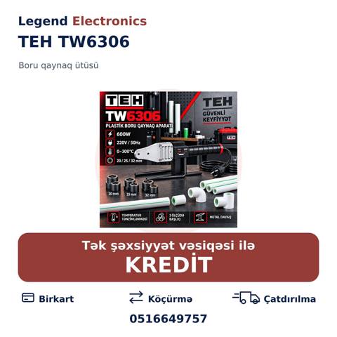 Elan başlığı: Qaynaq aparatı TEH TW6306 əl qövs/plastik qaynağı üçün — Bakı