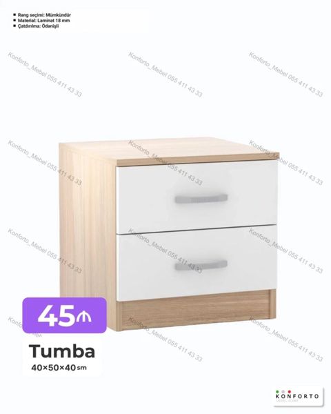Tumba – 2 çekmecəli Ölçülər: 40×50×40 sm Material: 18 mm laminat Rəng — 45 ₼ · Bakı · Komodlar və tumbalı Tumba – 2 çekmecəli Ölçülər: 40×50×40 sm Material: 18 mm laminat Rəng — Bakı
