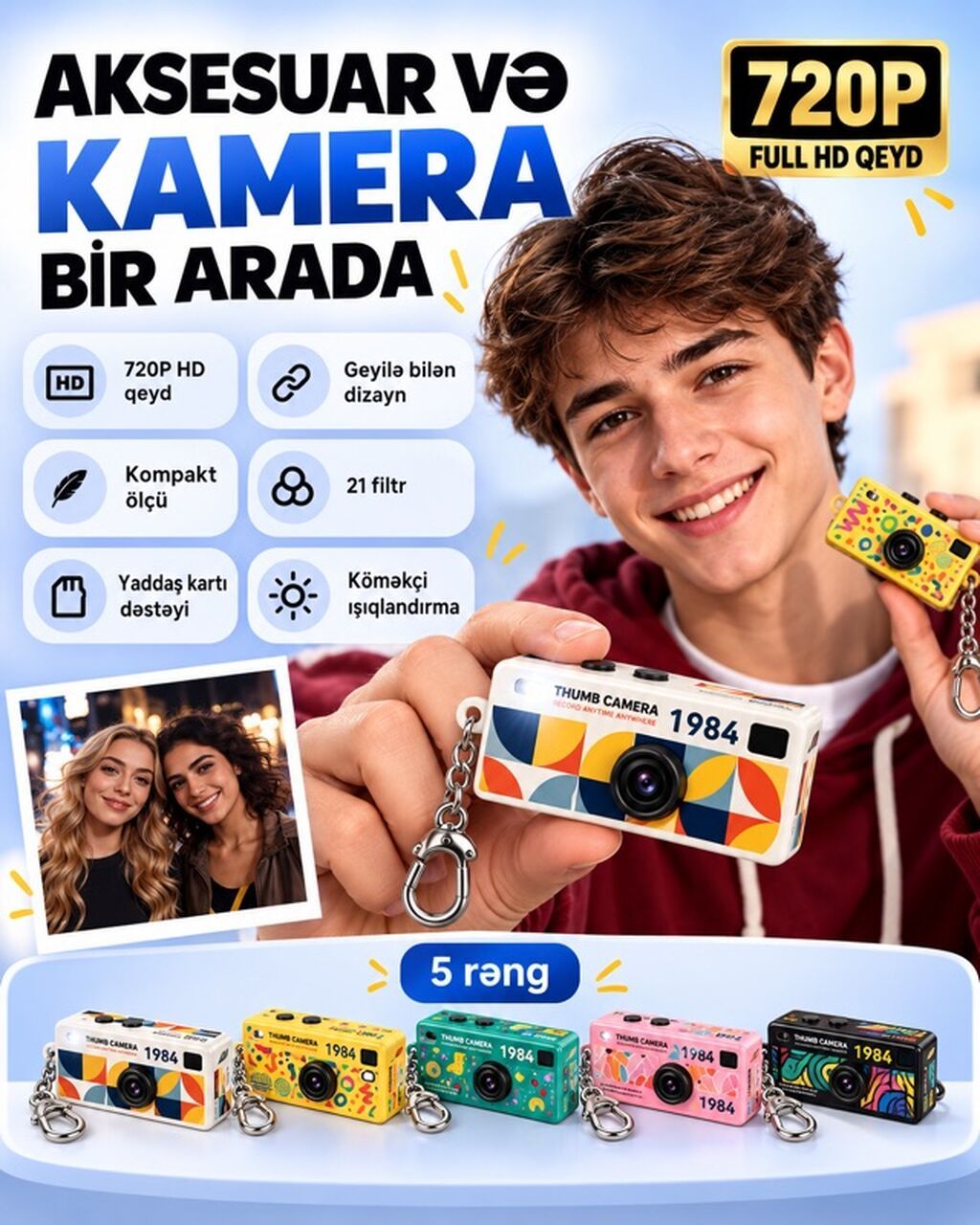 Mini “Thumb Camera” – gündəlik çəkiliş üçün ultra-mini kamera - 720P — Video kamera, Bakı (5)