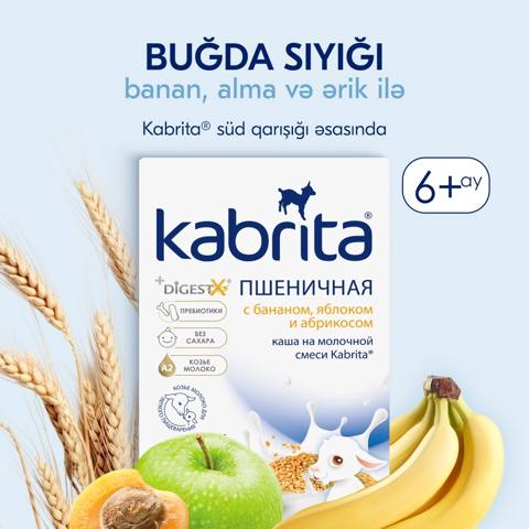 Südlü buğda sıyıq Kabrita banan, alma və ərik ilə, 6+ ay, 180 g — 12.57 ₼ · Baku · Mallar Südlü buğda sıyıq Kabrita banan, alma və ərik ilə, 6+ ay, 180 g — Baku