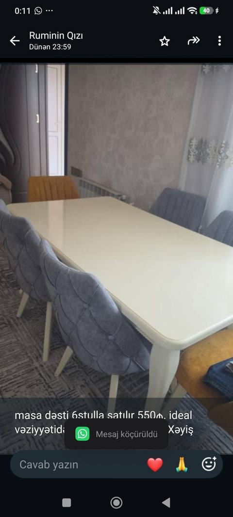 Masa dəsti 6stulla satılır 550₼. ideal vəziyyətidədi. ünvan Sulutəpə — Bakı