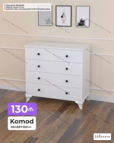 Ağ rəngli komod - Ölçü: 40 80 100 sm - Material: 18 mm laminat — 130 ₼ · Bakı · Komodlar və tumbalı Ağ rəngli komod - Ölçü: 40 80 100 sm - Material: 18 mm laminat — Bakı