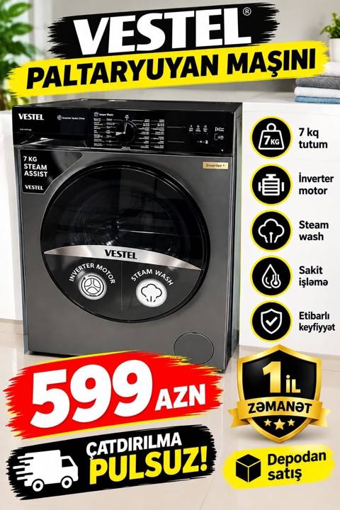 Vestel paltaryuyan maşını - Tutum: 7 kq - İnverter motor – uzunömürlü — 599 ₼ · Bakı · Çamaşır maşınları Vestel paltaryuyan maşını - Tutum: 7 kq - İnverter motor – uzunömürlü — Bakı