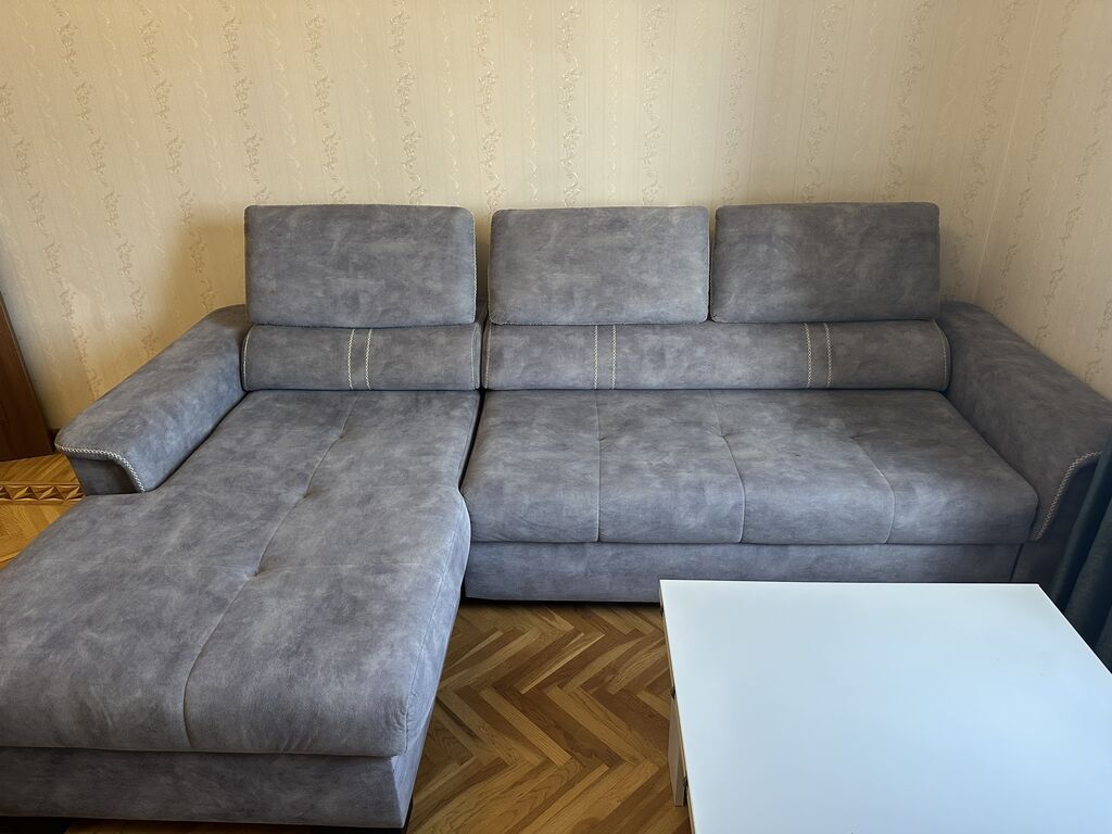 Künc divan, İşlənmiş, Açılan, Bazalı, Vеlur parça — Divanlər, Bakı (4)