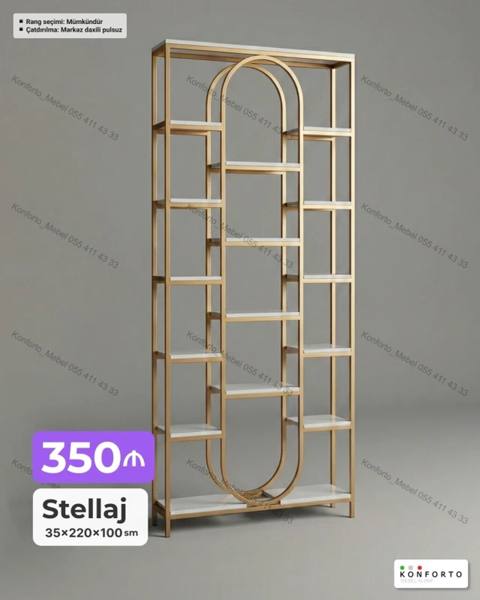 Stellaj – dekorativ metal karkaslı rəf sistemi - Ölçülər: 35 220 — Bakı