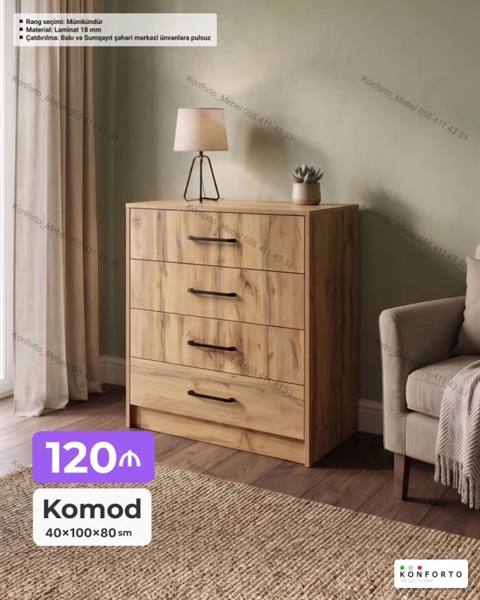 Komod – 4 çekməcəli, lamindən (18 mm) hazırlanmış. Ölçü: 40×100×80 sm — 120 ₼ · Bakı · Komodlar və tumbalı Komod – 4 çekməcəli, lamindən (18 mm) hazırlanmış. Ölçü: 40×100×80 sm — Bakı
