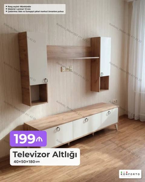 Televizor altlığı və divar modulu dəsti Ölçü: 40×50×180 sm — Bakı