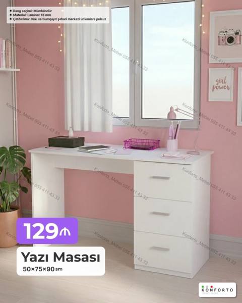 Düz masa, Stulsuz, Polkasız, Siyirməli, Sadə laminat — Mebel