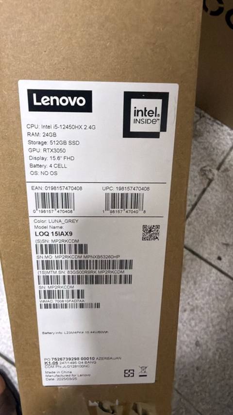 Lenovo LOQ 15IRX9 Texniki göstəricilər: - Prosessor: Intel Core — 2 100 ₼ · Bakı · Lenovo Lenovo LOQ 15IRX9 Texniki göstəricilər: - Prosessor: Intel Core — Bakı