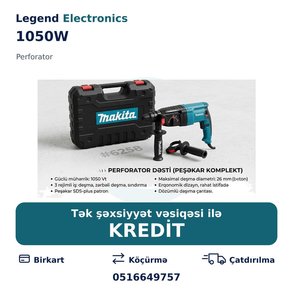 Elan başlığı: Perforator, 1050W Elan mətni: Legend Electronics — Perforatorlar, Bakı