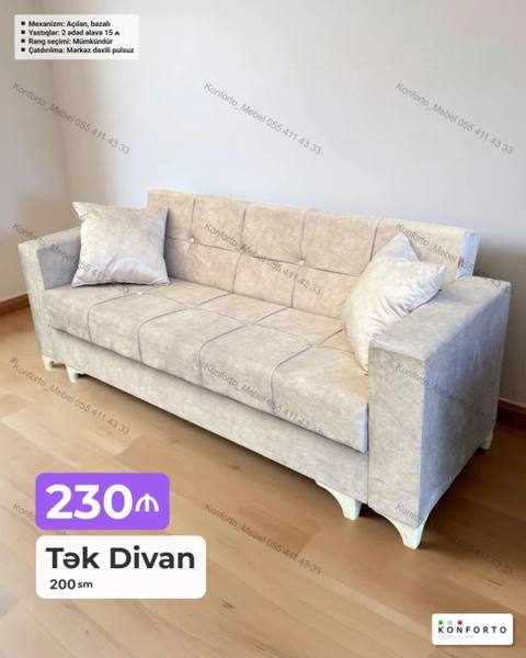 Tək divan – 200 sm - Mexanizm: açılan, bazalı (yataq funksiyalı və — Bakı