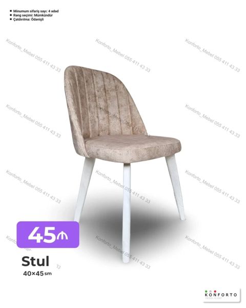 Stul – 40×45 sm - Yumşaq, rahat oturacaq və bel hissəsi, vertikal — Mebel