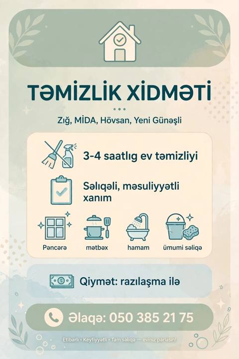 Təmizlik Evlər Ümumi təmizlik — Bakı